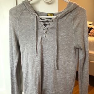 Grey Long Sleeved Cross Neck Sweater